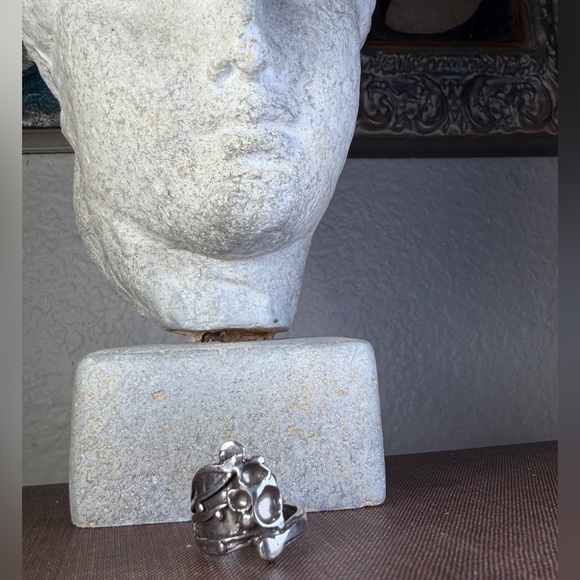 Sterling Silver Brutalist Organic Statement Ring Size 8 Sculptural Modernist 925